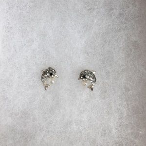 Jeweled Dolphin Earrings W/ Pearl